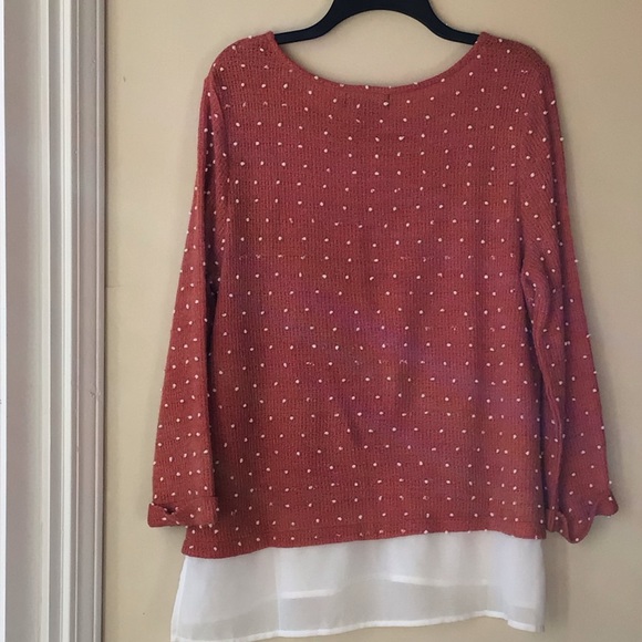 NEW Adorable Long sleeve top LARGE  Rust /white - Picture 4 of 8